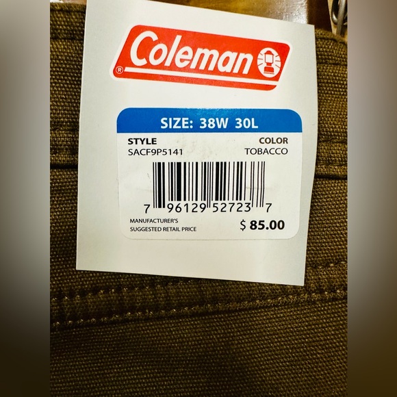 Men's COLEMAN Bonded Fleece Lined Utility Pants 38X30 Color: Tobacco NWT - Picture 5 of 6